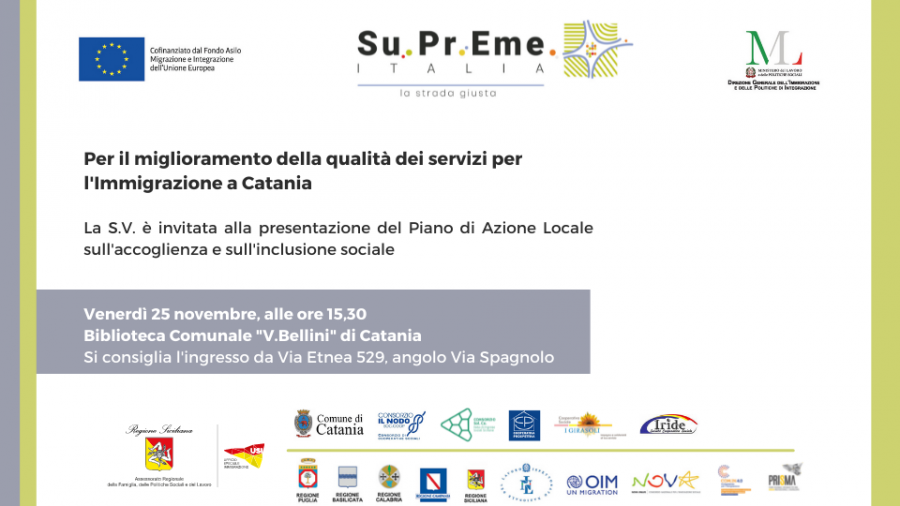  A Catania nasce un Piano di Azione Locale per migliorare i servizi di accoglienza,  la presentazione ufficiale venerdì 25 novembre alle 15.30